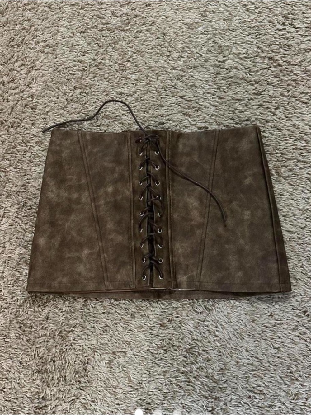 Fashion Nova Brown Lace-Up Suede Mini Skirt